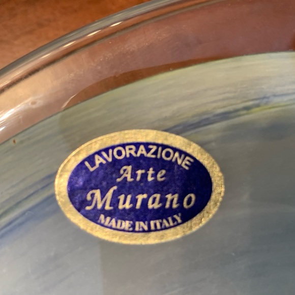 Murano reproduction glass napkin holder light blue & green swirl art glass - Picture 4 of 5